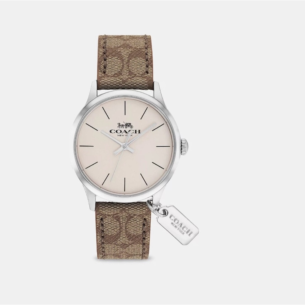 Brand New Women’s Coach Ruby 32mm Leather Strap Watch (Khaki)